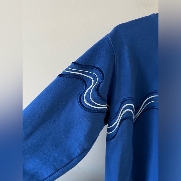 House of Sunny Make it Rain Sweatshirt in vivid royal blue w/ abstract wave - Picture 5 of 12